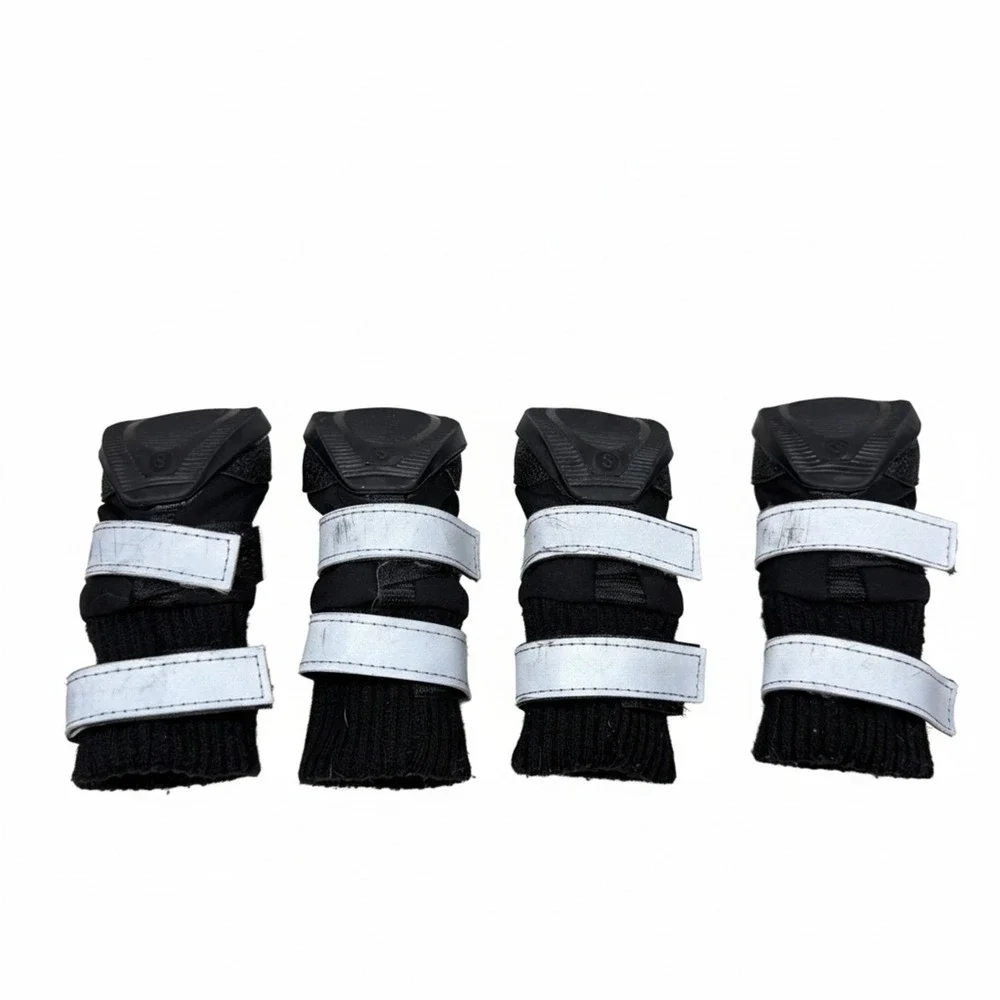 Small Black Dog Boots Paw Protectors with Reflective Straps & Anti-Slip Soles
